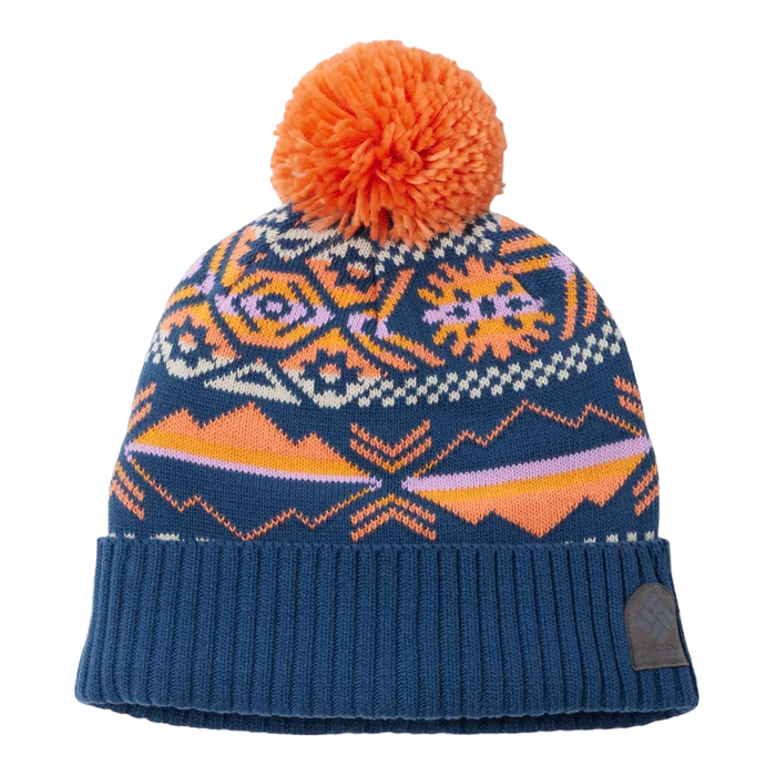 Columbia Palmer Peak Pom Beanie   Nocturnal Checkered Peaks, Faded Peach