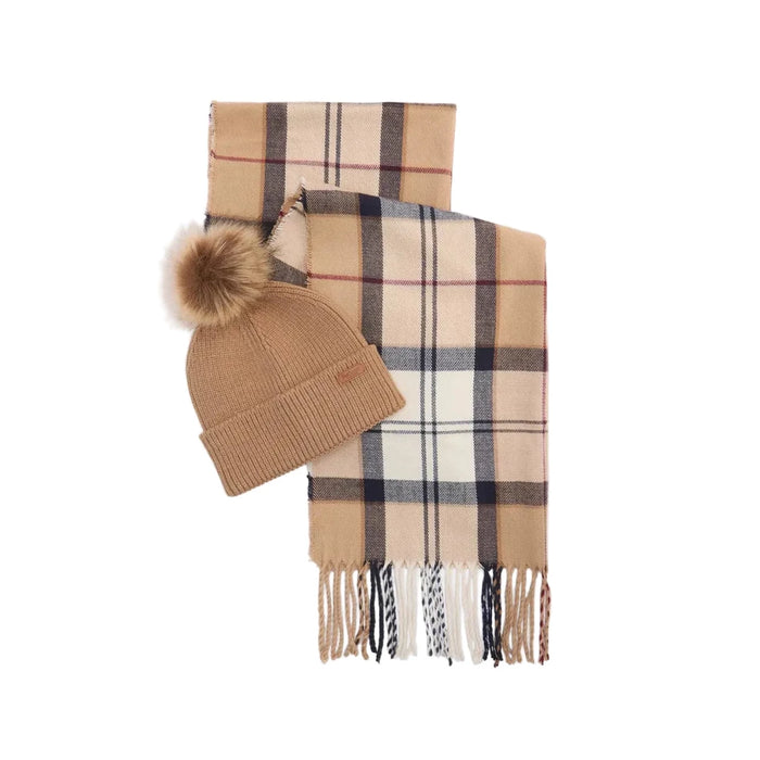 Barbour Dover Beanie & Hailes Scarf Gift Set - Hessian Tartan
