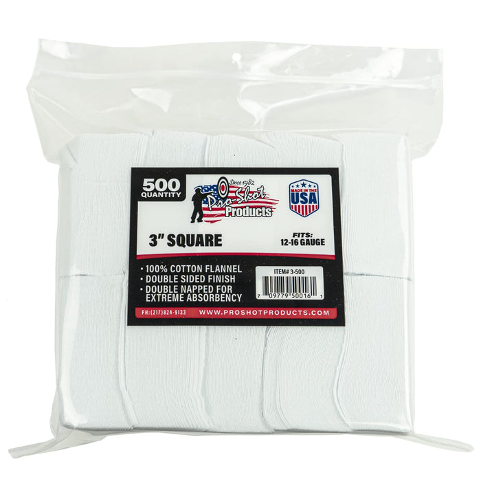 Pro Shot 3 Inch Square Clening Patches 500 Pack