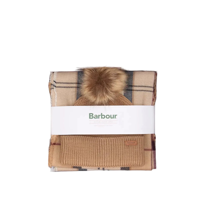 Barbour Dover Beanie & Hailes Scarf Gift Set - Hessian Tartan