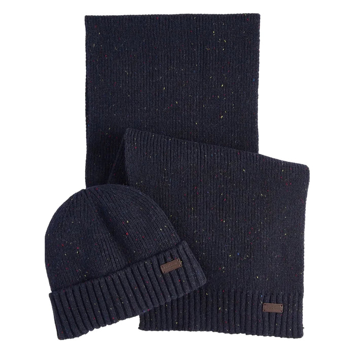 Barbour Carlton Fleck Beanie & Scarf Gift Set - Classic Navy