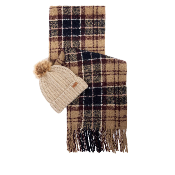 Barbour Saltburn Beanie & Tartan Scarf Gift Set - Gardenia Tartan