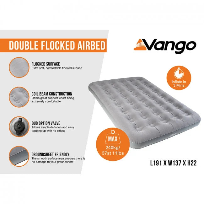Vango Double Flocked Airbed   Grey