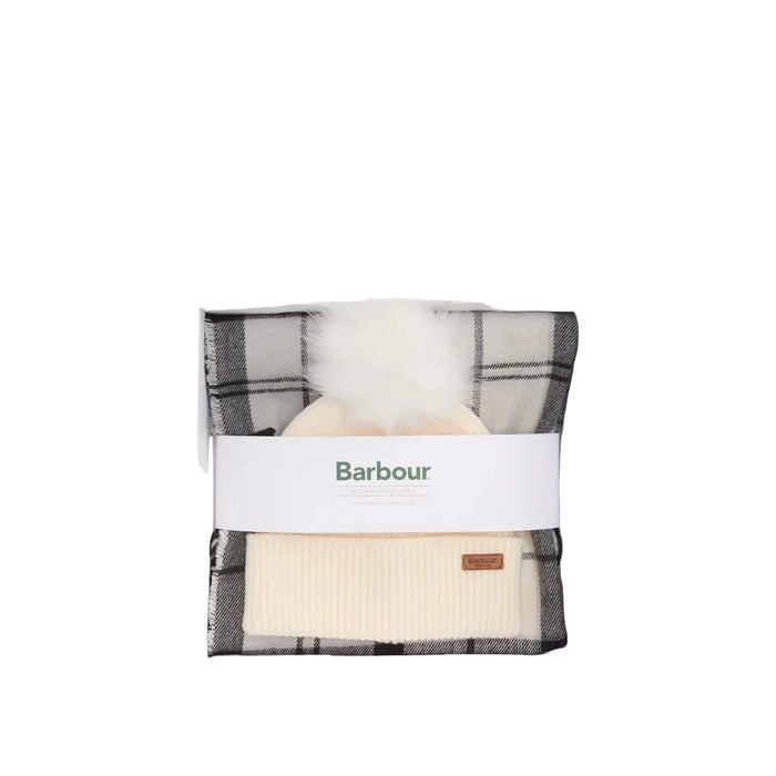 Barbour Dover Beanie & Hailes Scarf Gift Set - Monochrome Tartan