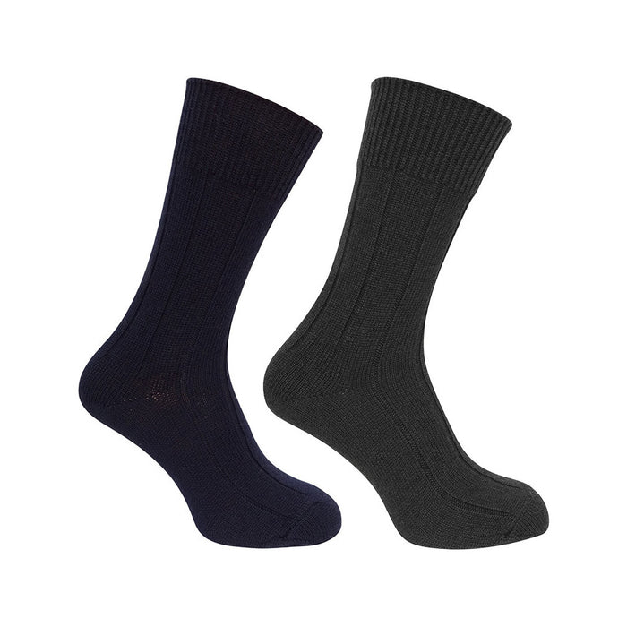 Hoggs Brogue Merino Sock Twin Pack -Navy Grey