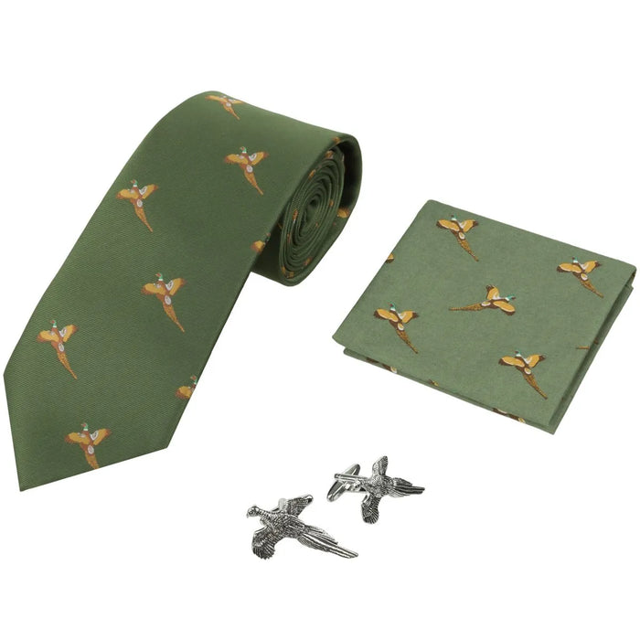 Jack Pyke Tie  Hanky & Cufflinks Gift  Set - Pheasant