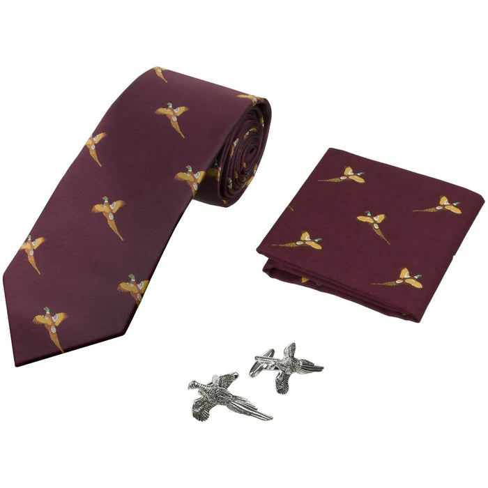 Jack Pyke Tie  Hanky & Cufflinks Gift  Set - Pheasant