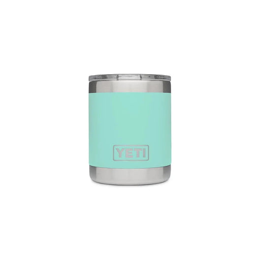 A YETI Rambler 10oz Lowball - Seafoam with a lid on a white background.