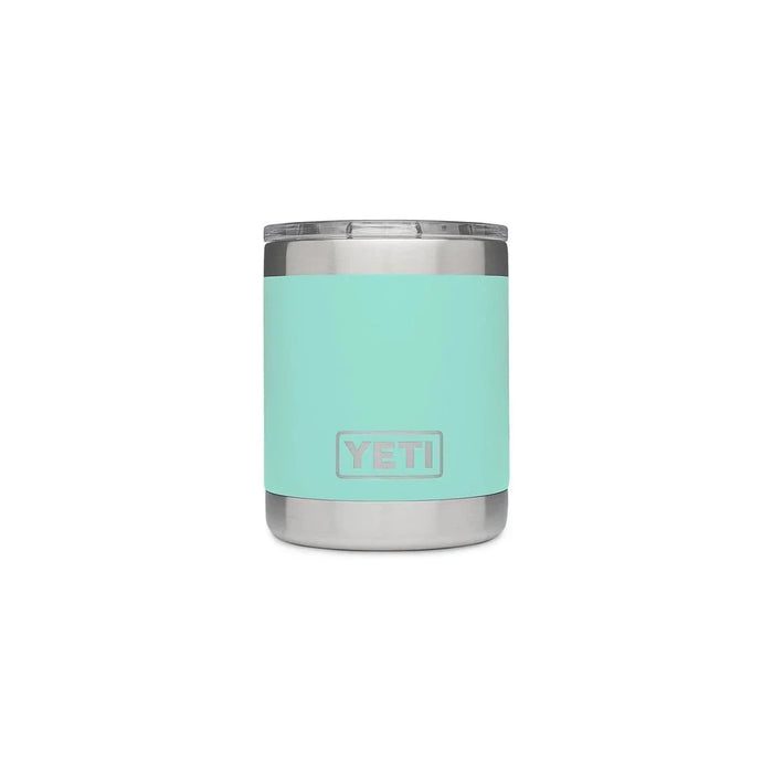 A YETI Rambler 10oz Lowball - Seafoam with a lid on a white background.