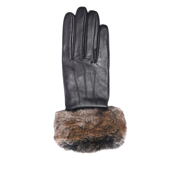 Barbour Fur Trimmed Leather Gloves - Dark Browm