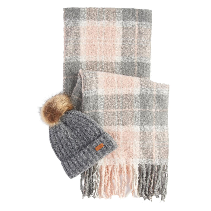 Barbour Saltburn Beanie & Tartan Scarf Gift Set - Grey Rose