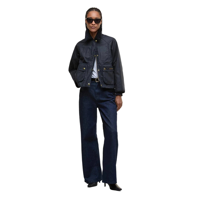 Barbour  Cropped Beadnell Waxed Jacket - Navy/Classic