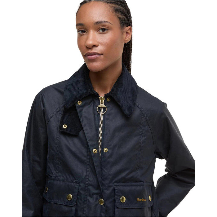 Barbour  Cropped Beadnell Waxed Jacket - Navy/Classic