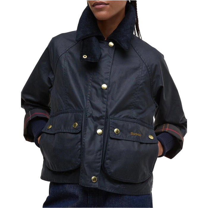 Barbour  Cropped Beadnell Waxed Jacket - Navy/Classic