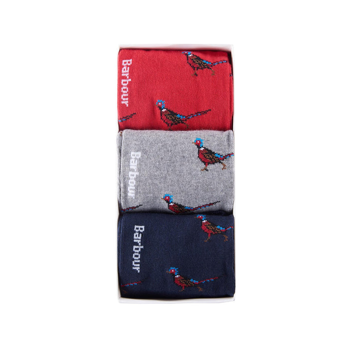 Barbour Pheasant Socks Giftset - Navy/Grey/Red