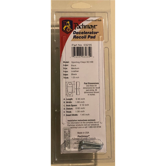 Pachmayr SC100 Decelerator Sporting Clays Recoil Pad, Black
