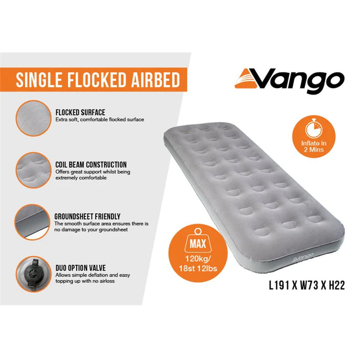 Vango Single Flocked Air Bed   Grey