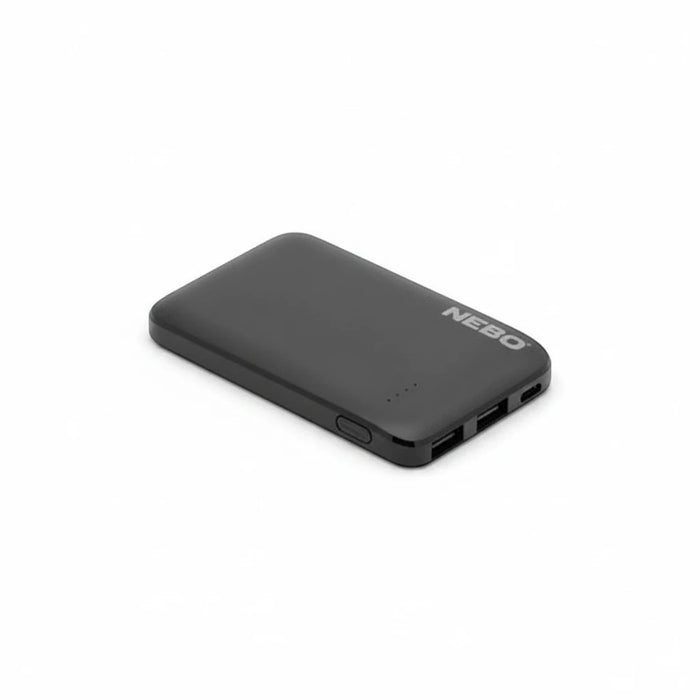 Sportsden.ie NEBO 5,000mAh slim black portable power bank with dual USB-A ports and USB-C PD charging
