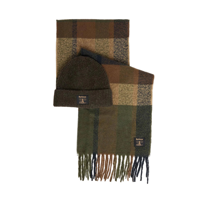 Barbour Westerdale Beanie and Scarf Gift Set - Olive/Navy