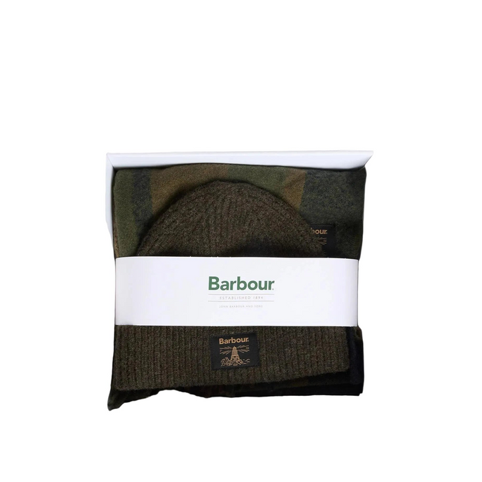 Barbour Westerdale Beanie and Scarf Gift Set - Olive/Navy