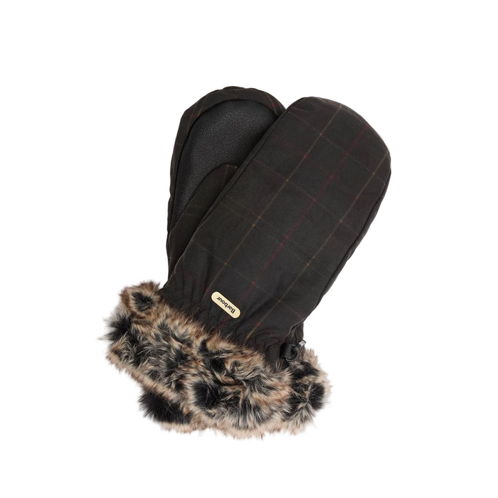 Barbour Tartan Wax Mitts  - Dark Classic Tartan