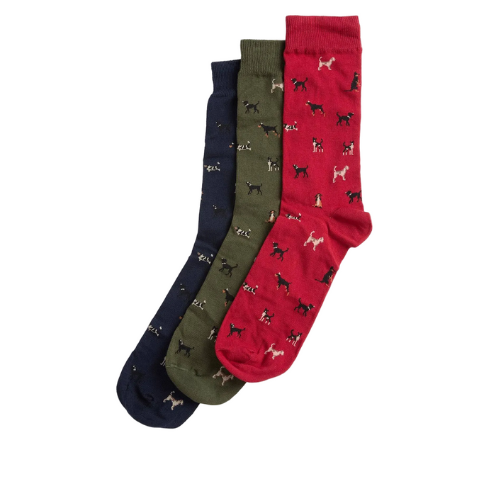Barbour Dog Socks Gift Box - Navy Red