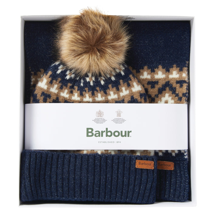 Barbour Eden Fairisle Beanie & Scarf Gift Set - Navy