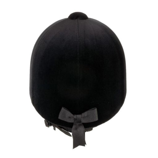 A black Champion CPX3000 Riding Hat with a bow on it.
