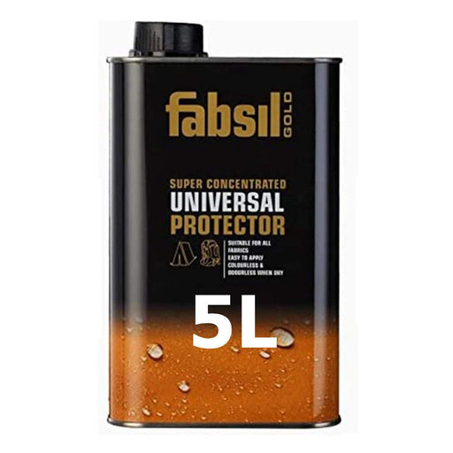A 5 litre container of Fabsil Gold Silicone Waterproofer on a white background.