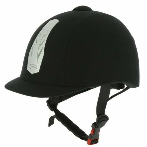 A Choplin Adjustable Riding Hat with a white stripe on the side.